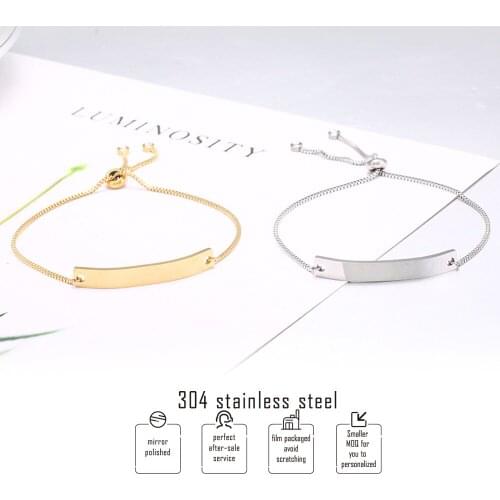 Fashion Women Bracelet 6*40mm Blank Curved Connector Stainless Steel Box Chain Bracelets Bangle Jewelry 10pcs
