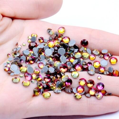 Nail Art Decals New Red Rainbow Color Hotfix Glass Rhinestones Glue Backing Iron On Strass Diamond Perfect Shine