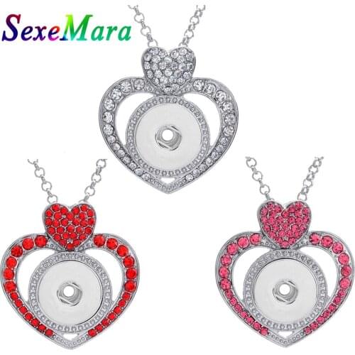 New Snap Jewelry Crystal Love Heart Pendant Necklace Snap Button Necklace Fit 18mm Snap Button Necklace Women Pendant Necklace