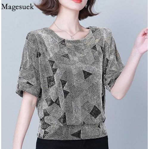 Summer New Short Sleeve Sequin Shirt Tops Fashion Glitter Womens Blouse Korean Office Lady Loose Womens Clothing 2021 14082