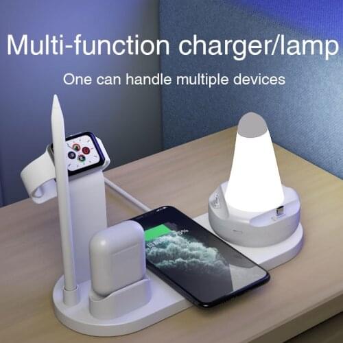 Cross-border new multifunctional night light bedside lamp mobile phone headset watch universal three-in-one wireless charger