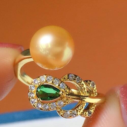 Wholesale 10pcs/lot Feather Shape Real Freshwater 7-8MM Size Pearl Ring Adjustable Finger Ring Free Size Ring Jewelry Nice Gift