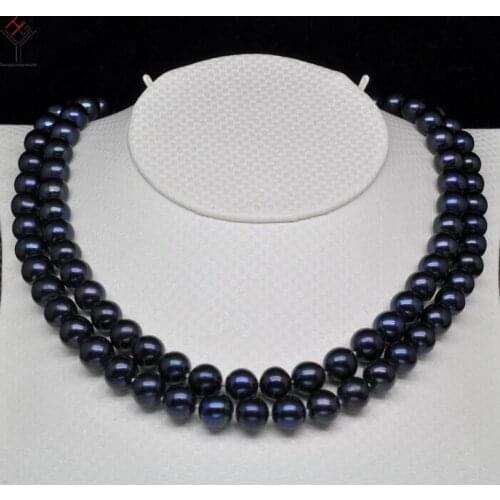 Wedding Women Jewelry 2 Rows Necklace 10mm Black Color Pearl Natural Freshwater Pearl Choker Necklace Handmade