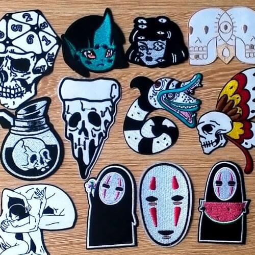 Iron On Patches Punk Skull Patch On Clothes Embroidered Patches For Clothing Sandworm Patch Sewing On Garment Apparel Decor