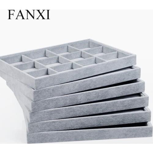 FANXI Jewelry Display Tray Silver Grey Velvet Ring Bracelet Earring Organizer Tray Necklace Display Case Jewelry Holder