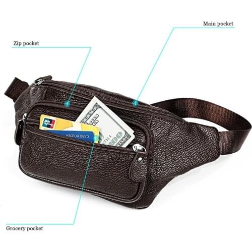 Cow leather Travel Waist Pack Fanny Pack men Leather Belt Waist bag phone pouch high quality chest messenger bag for man