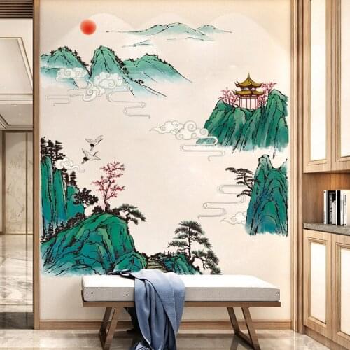 Ancient Style Office Decore Wall Stickers Living Room Wall Decoration Study Corridor 3D Stereo Landscape Painting Art Mural