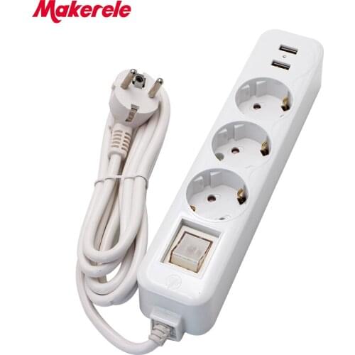 Makerele Power strip 16A 250V Extension Socket with 2A 5V 2 USB charging ports wireless wire extension converter EU Adapter