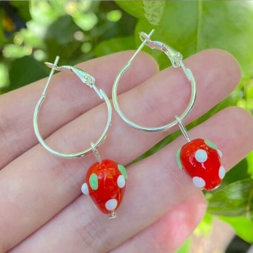 Strawberry Hanging Earrings 2021 Trend Vintage Boho Cool Stuff Women Earring Ear Clips Goth Pendant Jewelry Gothic Punk Fashion