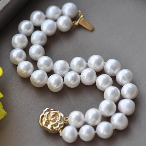 Z10353 2Row 8" 12mm Round White Freshwater Pearl Bracelet Rose