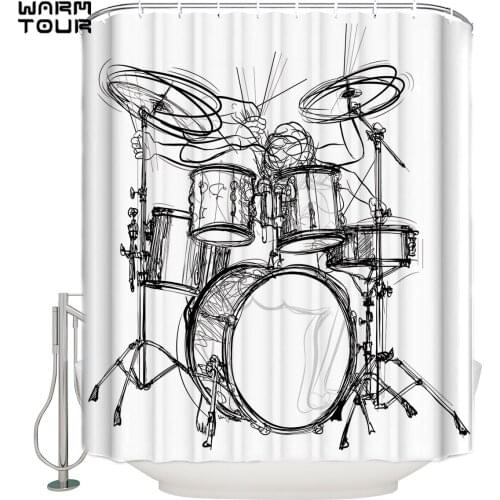 WARMTOUR Shower Curtain Shelf Drum Rock Music Waterproof Shower Curtain Bathroom Decor
