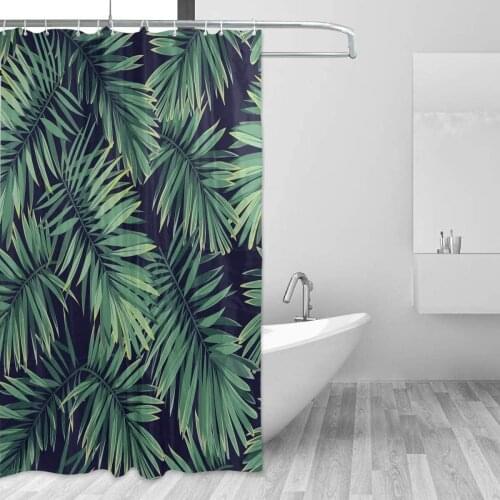 Shower Curtain, Tropical Palm Leave Pattern Bathroom Waterproof Polyester Curtains Accessories With Hooks For Home Decorative
