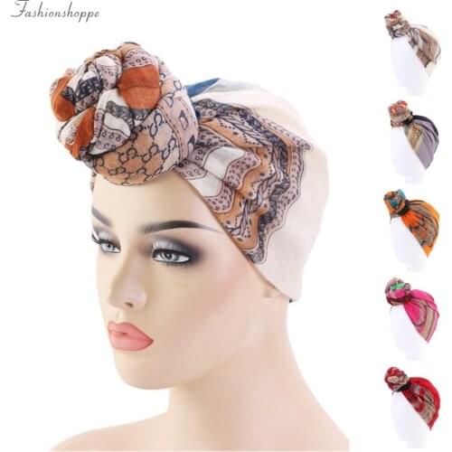 Women African Print turban Chemo Cancer Cotton Cap headwrap bandana 2 in 1 Scarf Stretch Long Hair Scarf headscarf Turban Tie