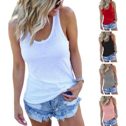 Women Sleeveless Racerback Slim Tank Top Solid Color U-Neck Casual Basic Vest 6XDA