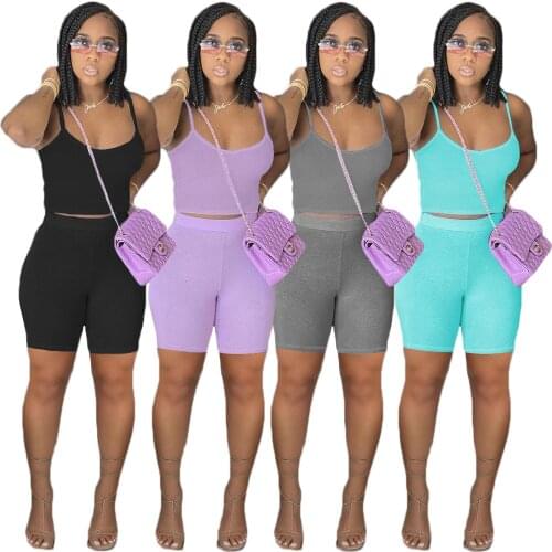 Streetwear Shorts Sets Black Two Piece Suit Womens Neon Vest Crop Top Biker Short Pant Sets Outfits Female Casual Tracksuit Set