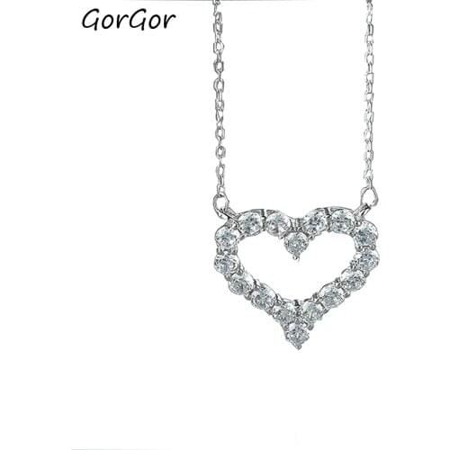 GorGor Necklace Women 925 Sterling Pattern Heart-shaped Pendant Mosaic Zirconia Simplicity Temperament Fashion Jewelry XL027
