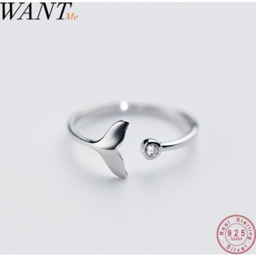 WANTME Real 100% 925 Sterling Silver Opening Adjustable Whale Tail Pave Crystal Zircon Rings for Women Femme Party Fine Jewelry