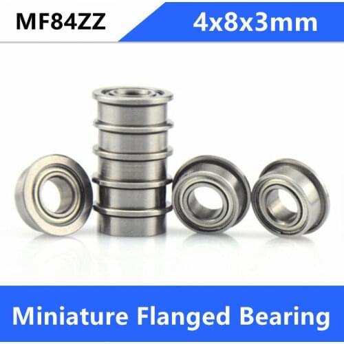 100/200pcs Flange bearing MF84ZZ MF84 ZZ Z 4x8x3 mm Shielded Miniature deep groove Ball Bearings Flanged 4*8*3mm