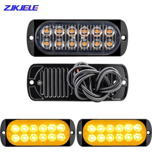 12LED Warning Strobe Police Flashing Amber Light 12-24V Waterproof Emergency Safety Alarm Lamp for Car Truck Pickup Motorcycle
