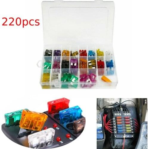 220PCS Car Fuses 19mm + 11mm 2-35A Set Amp With Box Clip Assortment Auto Blade Type Fuse Set Truck Auto Fuse Set