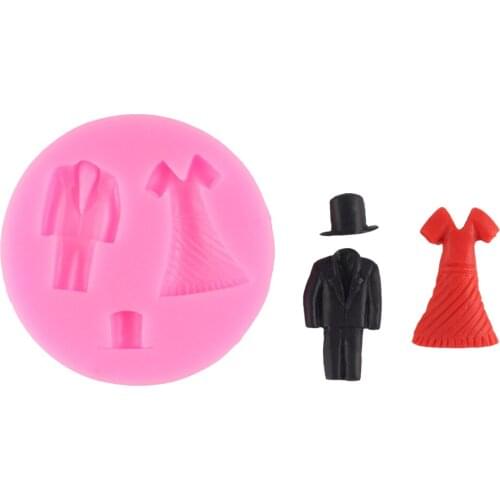 3 pieces/lot) Latest 6.9*6.9*0.8cm classical man and woman formal attire shape sililcone cake tools fondant decoration supplies