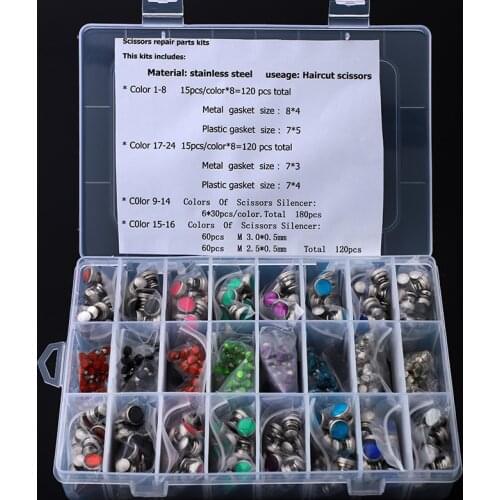 540 pcs/set Scissors Silencer Parts Scissor Screws Mix in one set Haircutting Styling Scissors Accessories Bumpers Silenciador