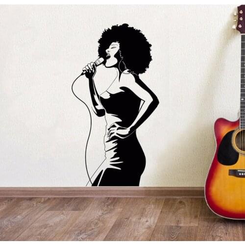African Singer Wall Sticker Music Club Vinyl Wall Window Poster Removable Beautiful Lady Singer Wall Decal Home Decor AY1632