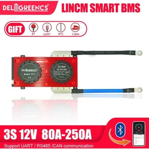 Smart BMS 3S 80A 100A 120A 150A 200A 250A LiFePO4 Battery BMS for 12V Battery Pack With Bluetooth Communicatio UART RS485