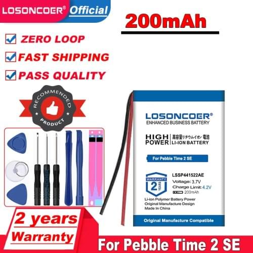 LOSONCOER Top Brand 100% New 200mAh LSSP441522AE Battery for Pebble Time 2 SE Smartwatch Smart Watch Accumulator