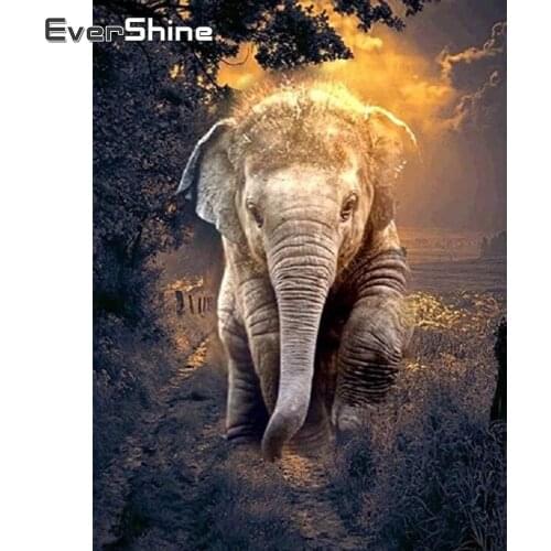 EverShine DIY Diamond Painting Elephant Rhinestone Cross Stitch Diamond Embroidery Animal Mosaic Sunset Home Decoration