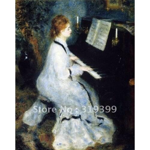 Free fast Shipping,100%handmade,Oil Painting Reproduction on linen canvas,,woman at the piano by pierre auguste renoir