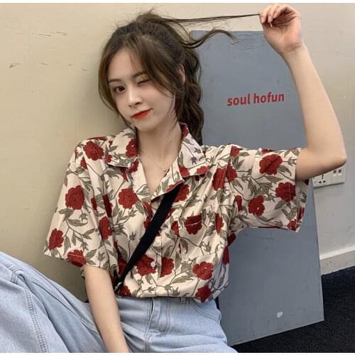 Blouse Women Shirt 2021 Summer Printed Short Sleeve Womens Loose Chiffon Shirt Blusas Mujer De Moda