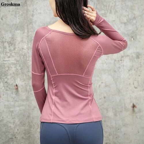 Quick dry women long sleeve yoga t shirt mesh patchwork sports running fitness gym tops clothing womens outdoor tee shirt femme
