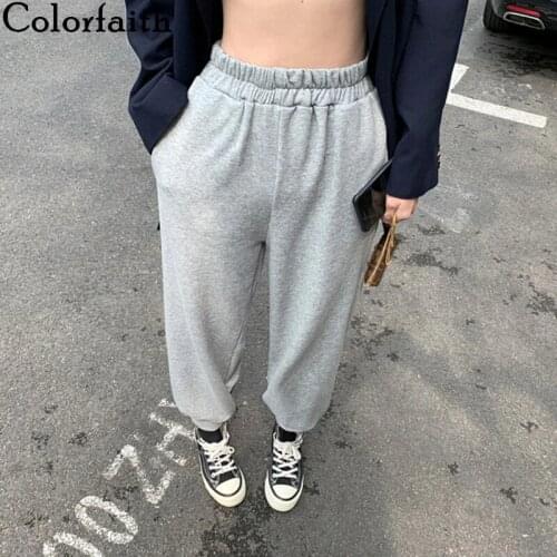Colorfaith 2021 Summer Women Pants High Elastic Waist Casual Pockets Sweat Sports joggers Harem Thin Loose Wild Trousers P4057