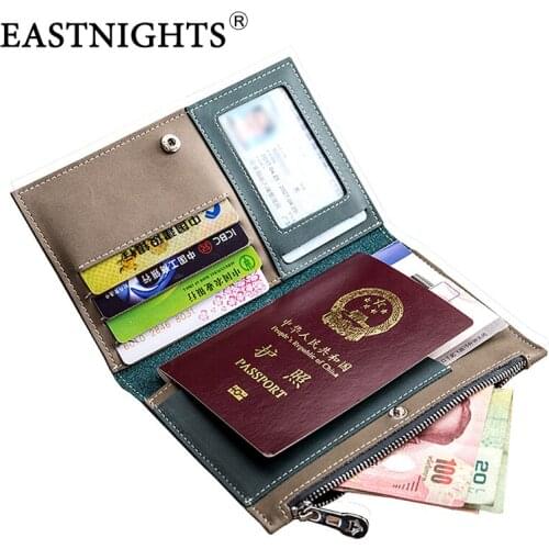 Genuine Leather Long Wallet Passport Cover Credit Card Holder with Zipper Coin Purse