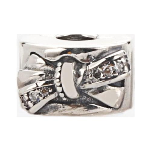 S925 Sterling Silver Positioning Buckle Zircon Bow Fixed Clip Beads fit original Charm Bracelet Jewelry