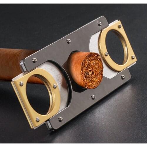 COHIBA Double Blades Stainless Steel Gold Plated Cigar Cutter Pocket Gadgets Zigarre Cutter Knife Cuban Cigars Scissors