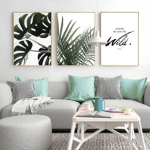 Nordic Green Plant Leaf Poster Quotes Print Scandinavian Style Wall Art Canvas Painting Modern Minimalist Home Decoration