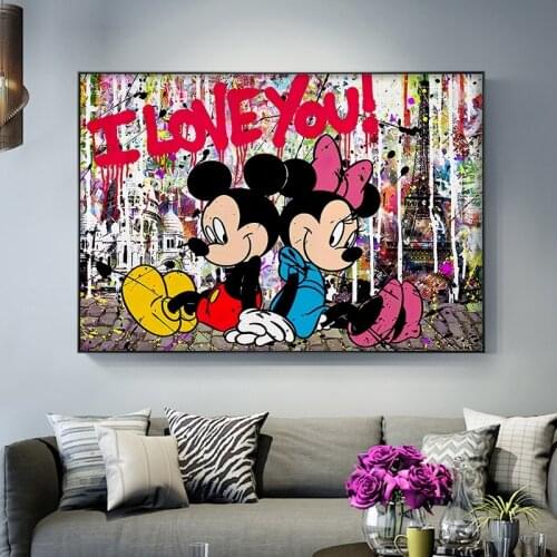 Disney Graffiti Mickey Mouse and Donald Duck Canvas Printing Poster Art Prints Painting Disney Wall Art Picture Home Decor