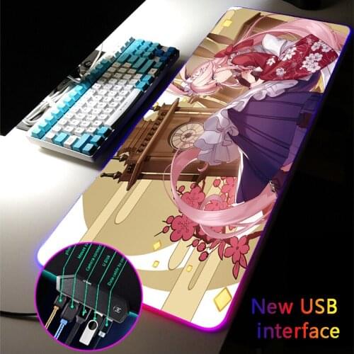 MRGLZY Yae Sakura Honkai Impact USB HUB RGB Mouse Pad Drop Shipping Four USB Ports Anime Girl MousePad Gamer Accessories DeskMat