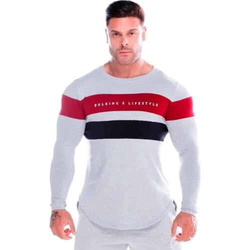 Men Skinny Long sleeves t shirt Gyms Fitness Bodybuilding Shirts Male Casual Fashion Cotton Tee Tops Summer Clothing M-XXXL