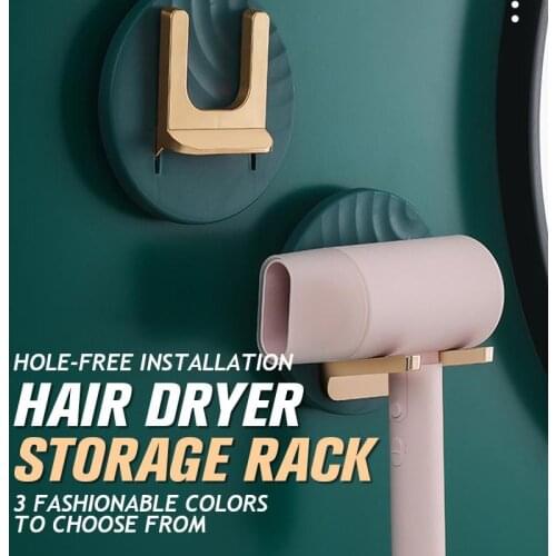Hair Dryer Folding Storage Rack Punch-free Bathroom Holder Rack Wall-mounted Hairdryer Rack Organizer Hair Blower Hanging