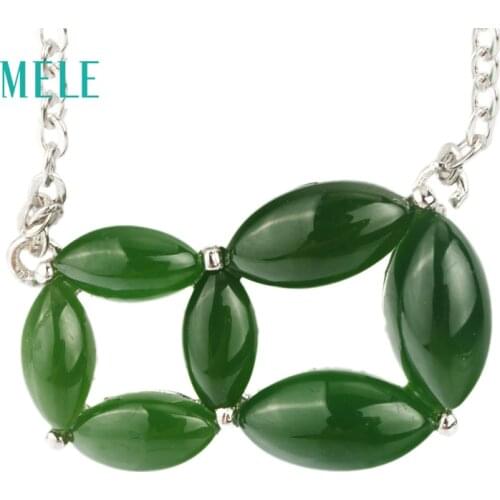 New 925 Sterling Silver Necklace For Women Fashion Green Jasper Birthday Pendant Necklace 2021 Trendy Female Jewelry Gift