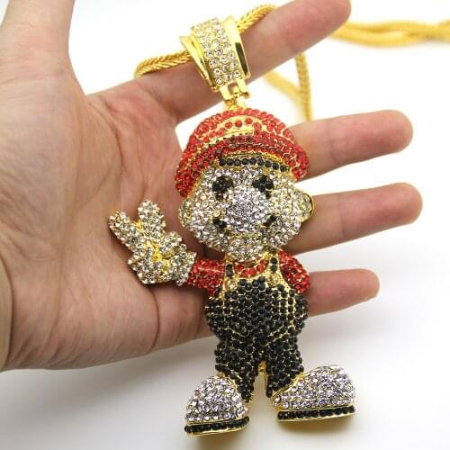 New Fashion Charm Iced Out Bling Punk Rock Big Size Cartoon Figure Characters Pendant Necklace Mens Hip Hop Jewelry