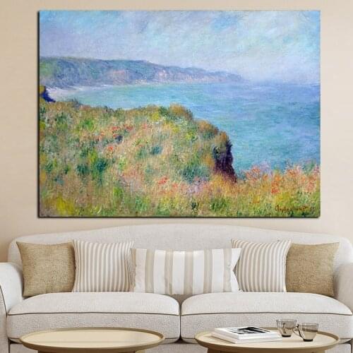 Print Claude Monet Cliff Walk at Pourvi Impressionist Landscape Oil Painting on Canvas Art Poster Wall Picture for Living Room
