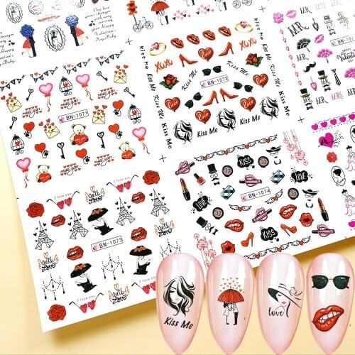 12 Designs Sexy Lips Love Heart Water Transfer Stickers Decals Slider Romantic Valentine Nail Art Design Manicure Decoration