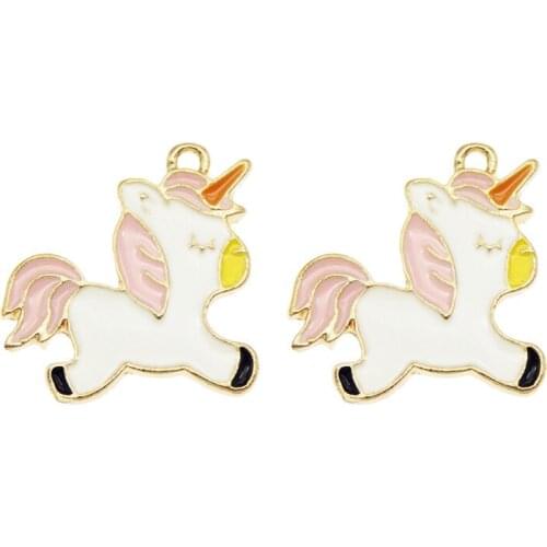 GraceAngie 5pcs/lot Enamel Pendant Alloy Unicorn Collars Animals Necklace Charms Earrings Accessories Handmade Lucky Jewelry