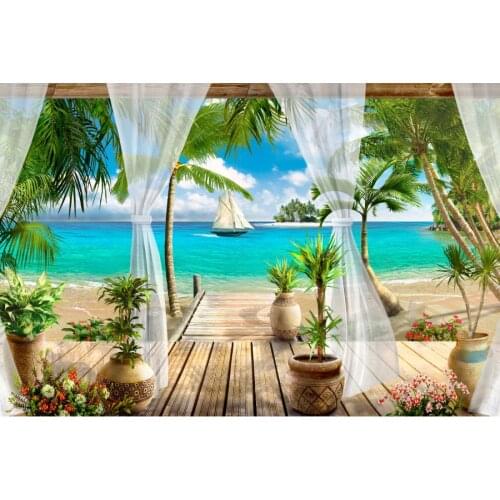 Holiday Tropical Sea Beach View Platform Photography Backgrounds Baby Portrait Photographic Backdrops For Home Photo Studio