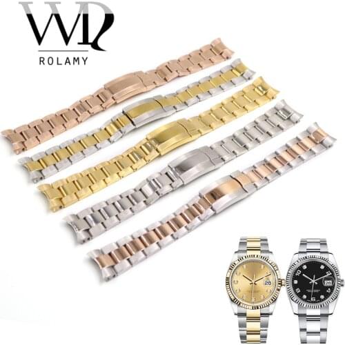 Rolamy 20mm 316L Stainless Steel Solid Curved End Screw Links Replacement Watch Band Watchband Strap Bracelet For DATEJUST