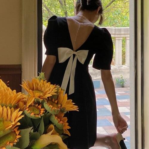 Elegant Puff Sleeve Mini Dress Backless Designer Women Sexy Summer Dress 2021 Korean One-piece Dress Lady Party Vintage Clothes